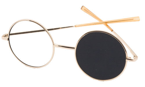 Occluding metal frame glasses with case, one side is occluded, the other is blank.  With straight temples for easy reversible.