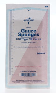 GAUZE, SPONGE, 8"X4", 12PLY, STERILE, LF, 2/PK